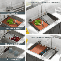 33 Waterfall Kitchen Sink - 33X22 Drop in Sinks Stainless Steel Single Bowl 16 Gauge Smart Workstation Sink with Faucet Combo Glass Rinser Topmount Multifunctional Waterfall Sinks - Image 4