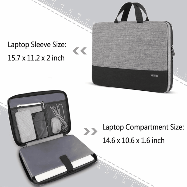 Laptop Case, 15.6 Inch TSA Laptop Sleeve Computer Bag Water Resistant Computer Case Carrying Cover Compatible for Lenovo, HP, Dell, Asus Notebook, Gifts for Men Women, Grey - Image 3