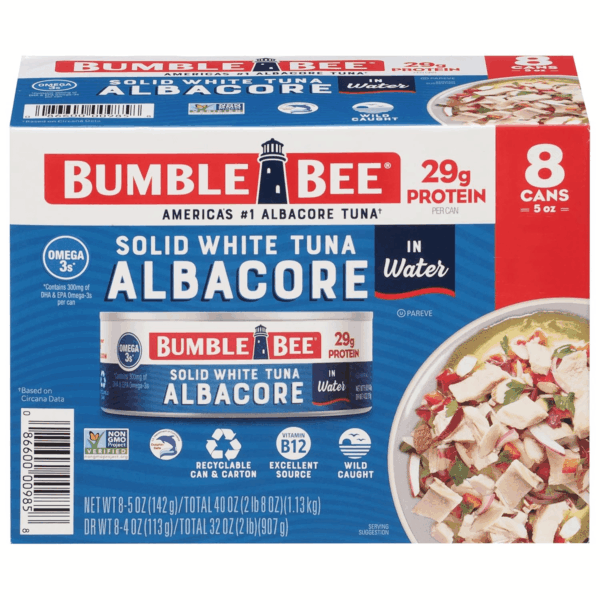 Solid White Albacore Tuna in Water, 5 Oz Can (Pack of 8) - Wild Caught Tuna - 29G Protein per Serving, High in Omega-3S - Non-Gmo Project Verified, Gluten Free, Kosher