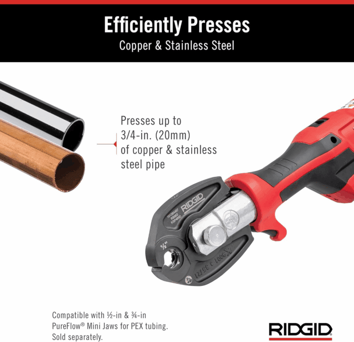 72553 Model RP 115 Mini Press Tool and Battery Kit with 1/2" to 3/4" Propress Press Tool Jaws, 2V Li/Ion Battery, 12V Charger, and Carrying Case , Red - Image 5