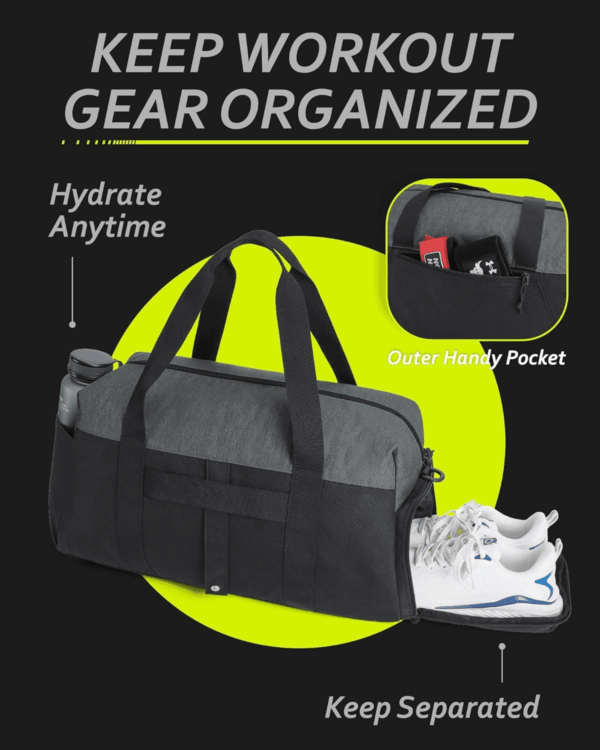 Gym Bags for Men Women, Foldable Travel Duffle Bag, Lightweight Weekender Duffel Bag with Shoe Compartment, Water Resistant Workout Duffle Sports Bag for Travel Yoga, Black - Image 4
