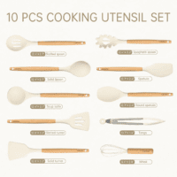 Silicone Cooking Utensils Set, Kitchen Utensils Set 10 Pcs for Cooking, BPA Free Spatula Set with Heat Resistant Wood Handles for Nonstick Cookware (Cream White) - Image 2