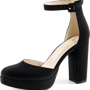 Black Platform Closed Toe Heels for Women, Womens Heels Closed round Toe Chunky Block Pumps Shoes, 4 Inch
