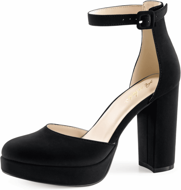 Black Platform Closed Toe Heels for Women, Womens Heels Closed round Toe Chunky Block Pumps Shoes, 4 Inch