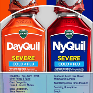 Dayquil & Nyquil SEVERE Cold & Flu Medicine, Relief for Headache, Fever, Sore Throat, Minor Aches & Pains, Nasal Congestion, Sinus Pressure, Stuffy Nose, and Cough, Co-Pack, 2 X 12 OZ