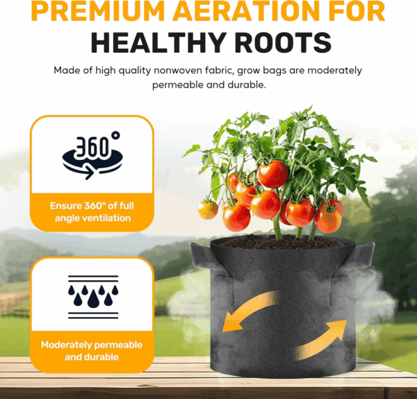 Plant Grow Bags 5 Gallon 20-Pack, Tomoato Planter Pots with Handles, Aeration Nonwoven Fabric, Heavy Duty Gardening Planter for Vegetable, Herbs and Flowers, Black New - Image 4