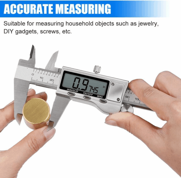 Digital Caliper Measuring Tool, Stainless Steel Vernier Caliper Digital Micrometer with Large LCD Screen, Easy Switch from Inch Metric Fraction, 6 Inch Caliper Tool for Diy/Household - Image 2