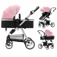 Baby Stroller for Toddler,Bassinet Stroller,Foldable Aluminum Alloy Pushchair with Adjustable Backrest,Adjustable Direction Pink