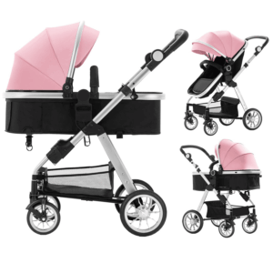 Baby Stroller for Toddler,Bassinet Stroller,Foldable Aluminum Alloy Pushchair with Adjustable Backrest,Adjustable Direction Pink