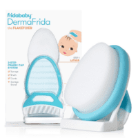 the 3-Step Cradle Cap System, Dermafrida the Flakefixer, Sponge, Brush, Comb and Storage Stand for Babies with Cradle Cap, White-Blue