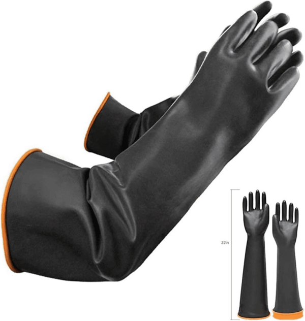 22" Latex Chemical Resistant Gloves, Reusable Heavy Duty Long Rubber Gloves Dishwashing Gloves, Industrial Safety Gloves for Men, Forearm Protection Waterproof Resist Strong Acid, Alkali, Oil, XL Size - Image 2