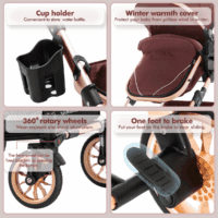 Baby Stroller for Toddler,Bassinet Stroller,Foldable Aluminum Alloy Pushchair with Adjustable Backrest,Adjustable Direction Coffee - Image 5