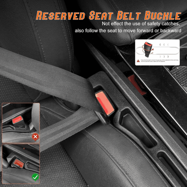 Car Seat Gap Filler - Seat Side Gap Filler with Organizer & Hook Prevent Items from Falling Universal Fit Car SUV Truck, Pack of 2 Black - Image 5