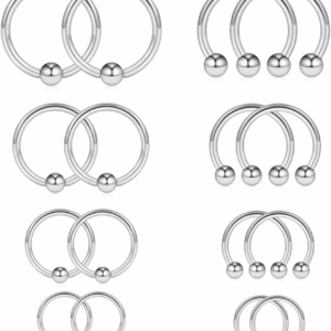 16-24PCS 16G Surgical Steel Horseshoe & Captive Bead Nose Hoop Septum Earring Eyebrow Tongue Lip Nipple Helix Tragus Piercing Jewelry Rings 6-16Mm