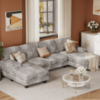 Sectional Couches for Living Room, U Shaped Couch with Chenille Fabric, 4 Seat Modern Sofa with Removable Pillows for Apartment and Small Space (Fabric, Grey) - Image 8