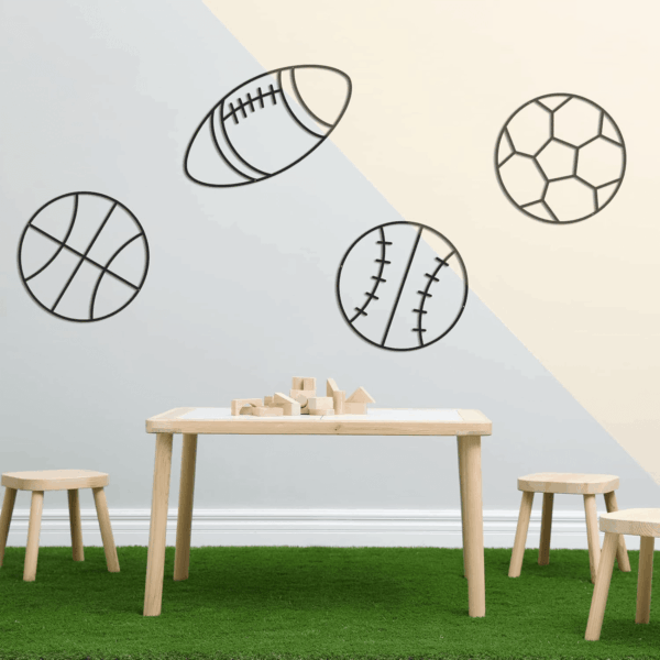 4 Packs Sports Room Decor for Boys Metal Modern Soccer Wall Art Decor Black Basketball Baseball Football Hanging Room Decorations for Kids Boy Sports Playroom Bedroom Nursery - Image 4
