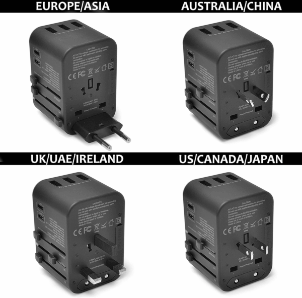 World International Travel Plug Adapter - Powerful 33.5W with Pd & QC 3.0 Dual USB-C Power - 3 USB Ports Wall Charger Type I C G a Outlets 110V 220V A/C - EU Euro US UK (11-KU) - Image 6