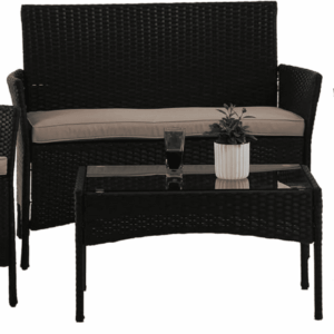 4 Pieces Patio Furniture Set Rattan outside Furniture Wicker Sofa Garden Conversation Sets with Soft Cushion and Glass Table for Yard Pool or Backyard,Black