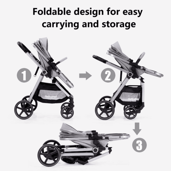 2-In-1 Baby Stroller with Bassinet Mode - Folding Infant Newborn Pram Stroller with Reversible Seat - Toddler Strollers for 0-36 Months Old Babies (Gery) - Image 6