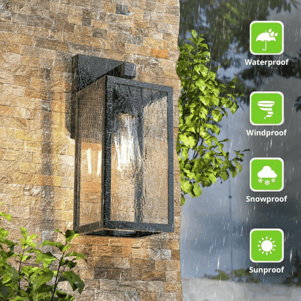 Outdoor Wall Sconce, Exterior Waterproof Wall Lantern Light Fixtures, Black Porch Lights with Toughened Glass Shade, Anti-Rust E26 Socket Front Door Wall Mount Lighting, 2 Pack - Image 4