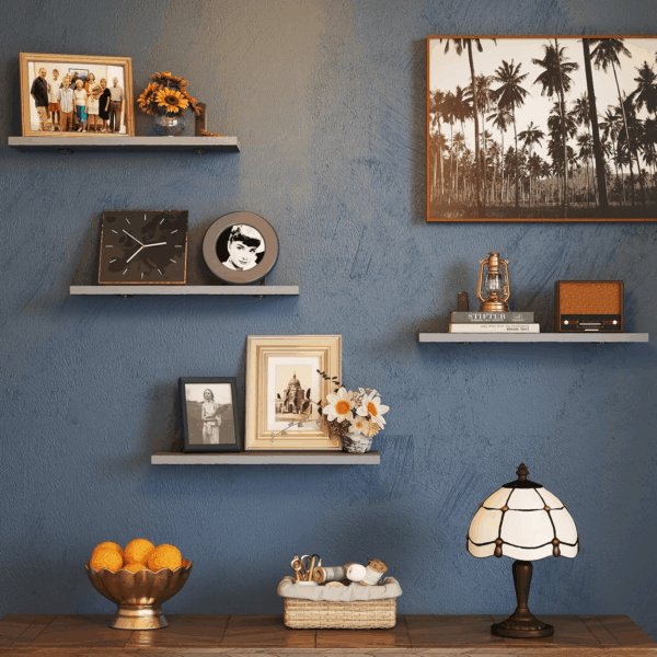 Grey Floating Shelves for Wall, 4 Sets Wood Shelves Farmhouse Wall Shelf Wall Mounted Floating Shelves for Bedroom Decor, Bathroom Storage, Book Shelf for Wall - Grey - Image 2