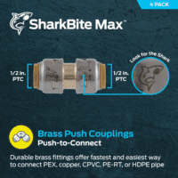 Max 1/2 Inch Coupling, Pack of 4, Push to Connect Brass Plumbing Fitting, PEX Pipe, Copper, CPVC, PE-RT, HDPE, UR008A4 - Image 2
