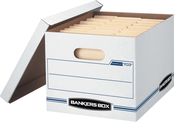 4 Pack STOR/FILE Basic Duty File Storage Boxes, Standard Assembly, Lift-Off Lid, Letter/Legal, White/Blue - Image 3