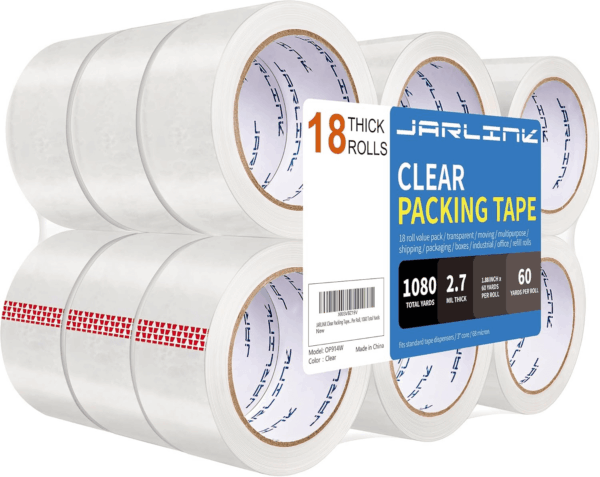 Clear Packing Tape (18 Rolls), Heavy Duty Packaging Tape for Shipping Packaging Moving Sealing, 2.7Mil Thick, 1.88 Inches Wide, 60 Yards per Roll, 1080 Total Yards