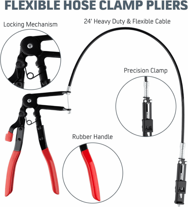 9PCS Hose Clamp Pliers, Long Reach Hose Clamp Tool Remover for Water Hose and Automotive Coolant Radiator Heater with Flexible Wire Long Reach Hose Clamp and Flat Band Pliers - Image 3