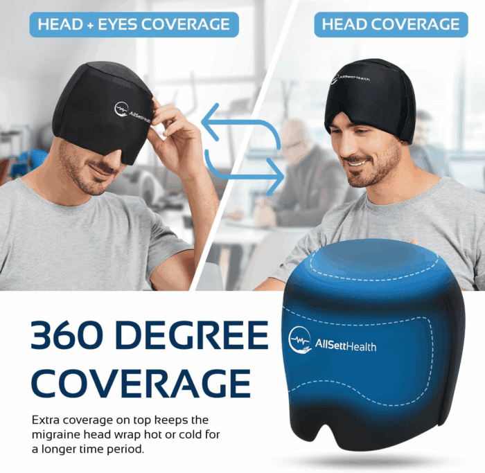 Migraine Relief Cap Ice Head Wrap and Hat | Hot/Cold Gel Pack with Face and Eye Mask Compress for Headache Relief - Black - FSA HSA Eligible - Image 5