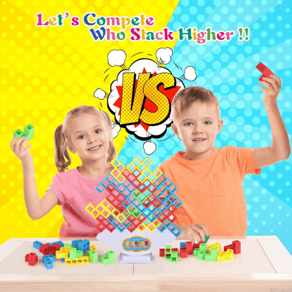 64Pcs Tetra Tower Game, Stack Attack Family Board for 2 Players Family Games, Building Blocks Stacking Balance Games Toys for Kids, Adults, Friends, Classroom, Family and Travel Party - Image 4