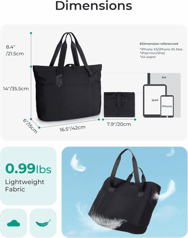 Tote Bag for Women, Foldable Tote Bag with Zipper Travel Large Shoulder Bag Handbag for Work-16.5''L X 6''Wx 14''H - Image 2