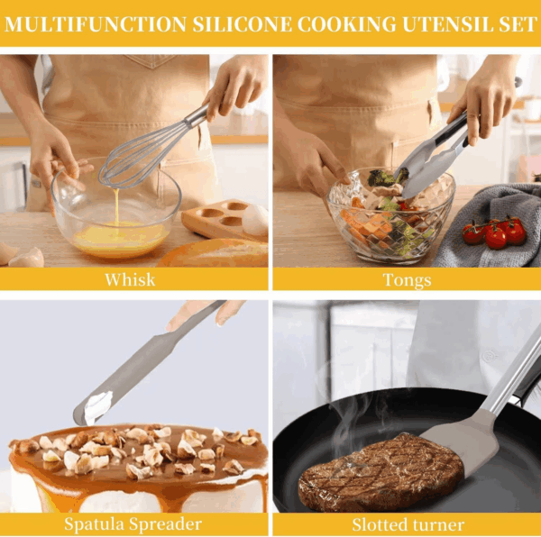 Kitchen Utensils Set-Silicone Cooking Utensils-35 Kitchen Gadgets & Spoons for Nonstick Cookware-Silicone and Stainless Steel Spatula Set-Best Kitchen Tools, Useful Pots and Pans Accessories (Khaki) - Image 3