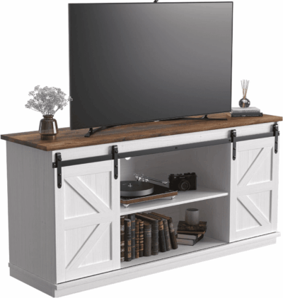 TV Stand for 65 Inch TV, Entertainment Center with Storage Cabinets and Sliding Barn Doors, Mid Century Modern Media TV Console Table for Living Room Bedroom (Bright White) - Image 9