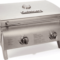 Chef'S Style Tabletop Portable Propane Gas Grill with Dual Burners (20,000 Btus Total), Twist-Start Ignition Stainless Steel BBQ Grill for Camping, Tailgates, BBQ, Hassle-Free Setup