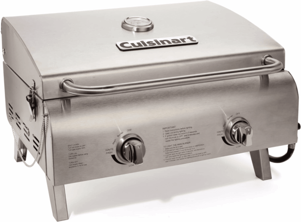 Chef'S Style Tabletop Portable Propane Gas Grill with Dual Burners (20,000 Btus Total), Twist-Start Ignition Stainless Steel BBQ Grill for Camping, Tailgates, BBQ, Hassle-Free Setup