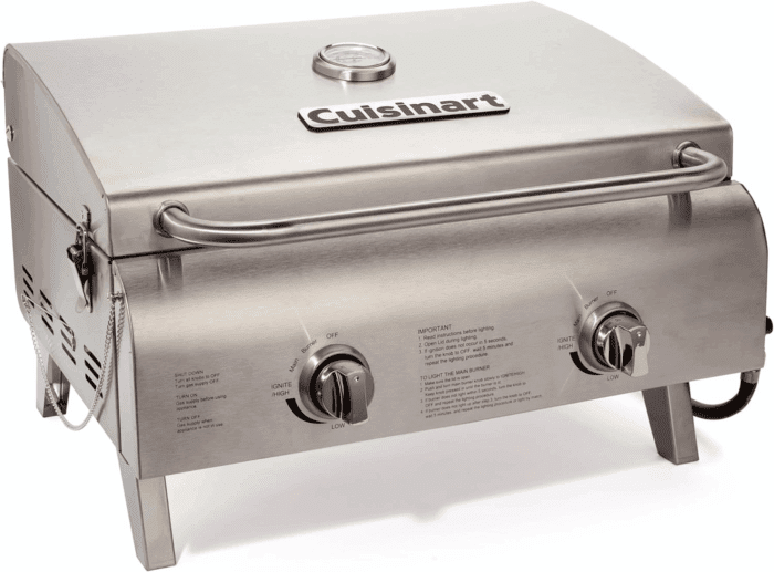 Chef'S Style Tabletop Portable Propane Gas Grill with Dual Burners (20,000 Btus Total), Twist-Start Ignition Stainless Steel BBQ Grill for Camping, Tailgates, BBQ, Hassle-Free Setup