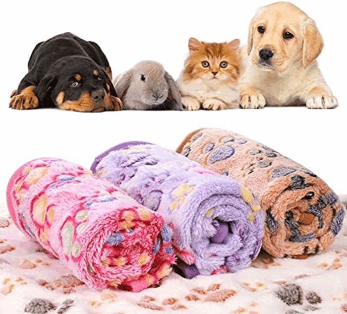 4 Pcs Dog Blanket for Pet Puppy Teething Toys Paw Print Fleece Blanket for Pet Cat Soft Warm Sleep Mat Guinea Pig Cage Mat(Small(24 X 16 Inch),White, Coffee, Pink, Purple) - Image 5