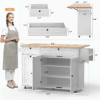 60" Kitchen Island with Power Outlet & Drop Leaf, Kitchen Rolling Island with Spice Rack & Towel Rack, Knife Holder, Kitchen Island Cart with Trash Storage Cabinet, Mobile Island Table for Kitchen - Image 2