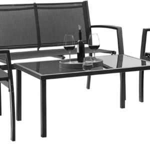 4 Pieces Patio Furniture Set Outdoor Garden Patio Conversation Sets Poolside Lawn Chairs with Glass Coffee Table Porch Furniture (Black)