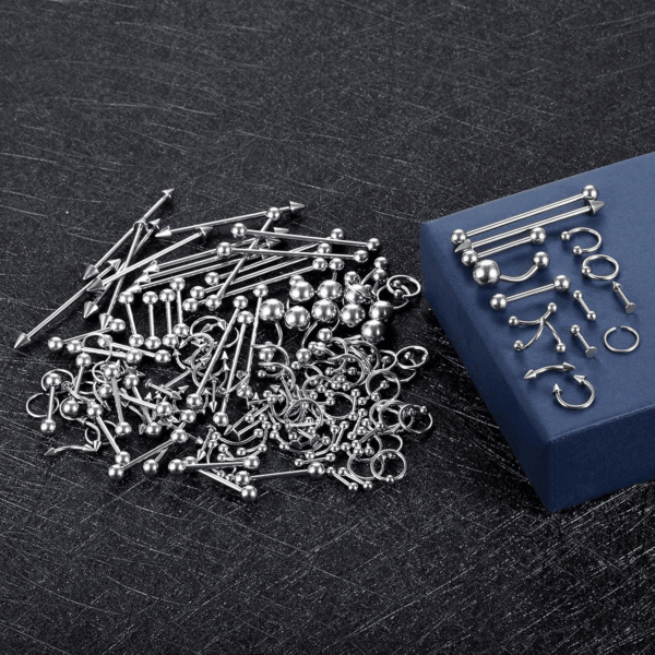 55-150PCS Body Piercing Jewelry Lot 14G 16G 20G Stainless Steel Nose Lip Tongue Cartilage Tragus Eyebrow Industrial Barbell Belly Button Rings Piercing Kit Jewelry - Image 5