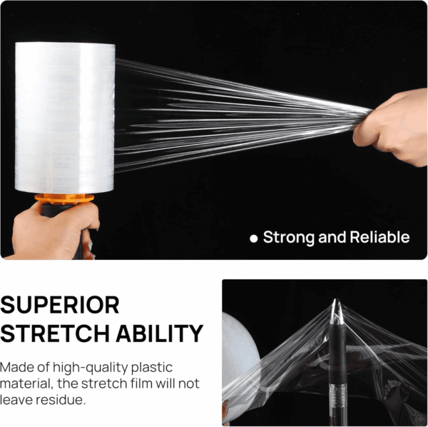 6 Pcs 5" X 1000Ft X 60 Gauge Stretch Film Clear Wraping Film Roll with 2 Handles, Industrial Strength Plastic Moving Stretch Film for Moving, Pallet Wrapping, Self Adhering Heavy Duty Shrink Film - Image 5