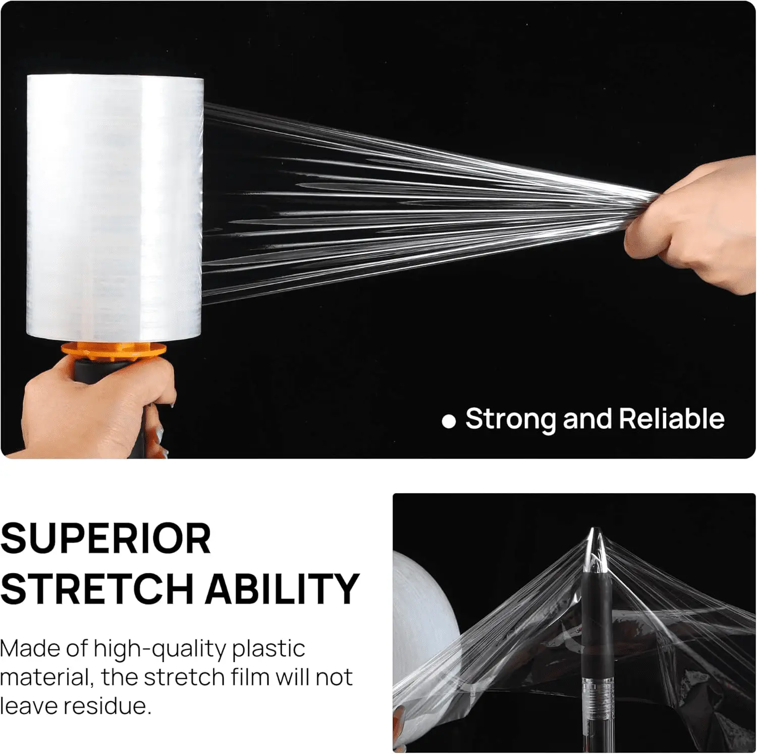 6 Pcs 5" X 1000Ft X 60 Gauge Stretch Film Clear Wraping Film Roll with 2 Handles, Industrial Strength Plastic Moving Stretch Film for Moving, Pallet Wrapping, Self Adhering Heavy Duty Shrink Film - Image 5
