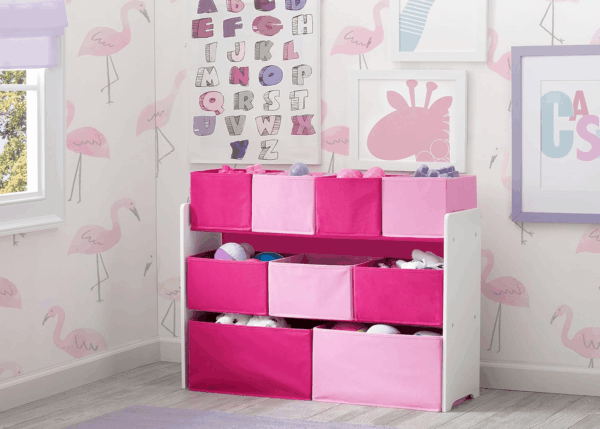 Deluxe Multi-Bin Toy Organizer with Storage Bins, White/Pink Bins - Image 3