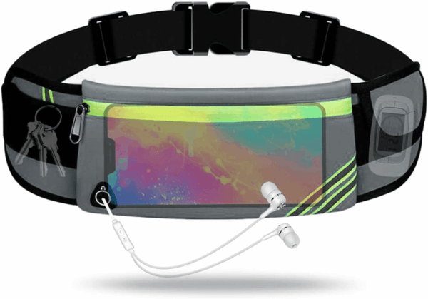 Running Belt Waist Pack Bag Fanny Pack for Phone Men Women,Thin Runners Pouch Belt for Hiking Walking Sports Cycling Traveling Money Belt,Phone Carrier Waistband for Wallet Gray