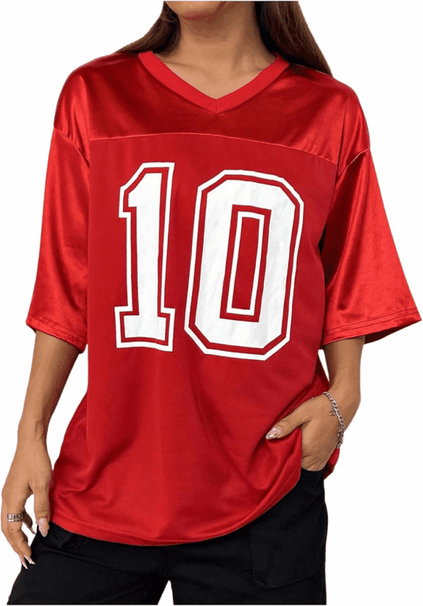 Women'S Oversized Jersey Shirt Graphic Tees V Neck Short Sleeve Vintage T Shirts