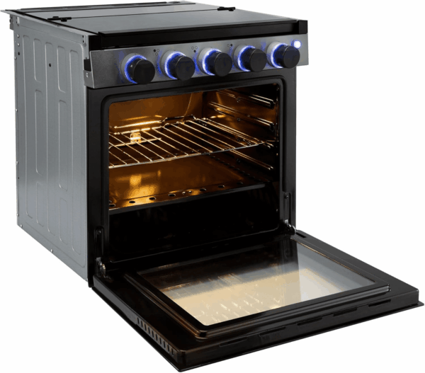 RV Stove Gas Range 21" Tall | 6500 and 8000 BTU Three Burner | 7100 BTU Oven with 1.8 Cu. Ft Capacity | Black or Stainless Steel Finish (Silver Version B, No Vented Range Hood) - Image 8