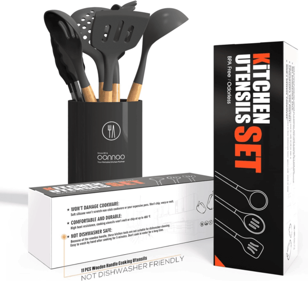 Silicone Cooking Utensils Kitchen Utensil Set - 446°F Heat Resistant Silicone Kitchen Utensils Set, Spatula,Turner Tongs, Spoon, Brush, Whisk,Kitchen Gadgets for Nonstick Cookware, BPA Free (Gray) - Image 5