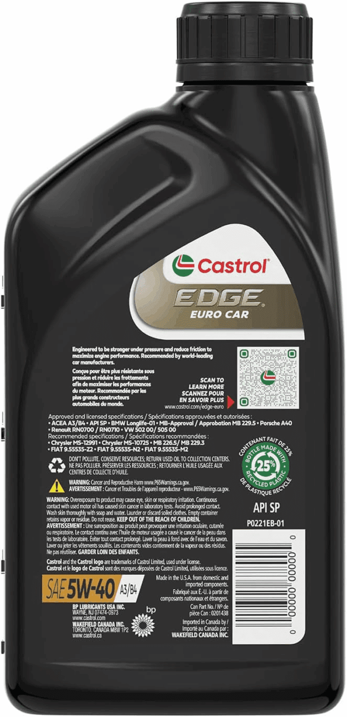 Edge Euro 5W-40 A3/B4 Advanced Full Synthetic Motor Oil, 1 Quart, Pack of 6 - Image 3