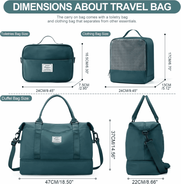 Weekender Bags for Women,Travel Duffle Overnight Bag with Shoe Compartment,Personal Item Carry on Bag,Gym Bag,3 Pcs Set - Image 3